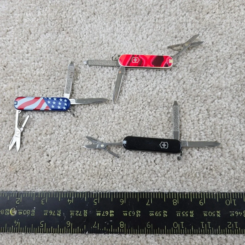 Victorinox Swiss Army Knife Multi USA Flag Red Swirl Black Classic SD Lot of 3